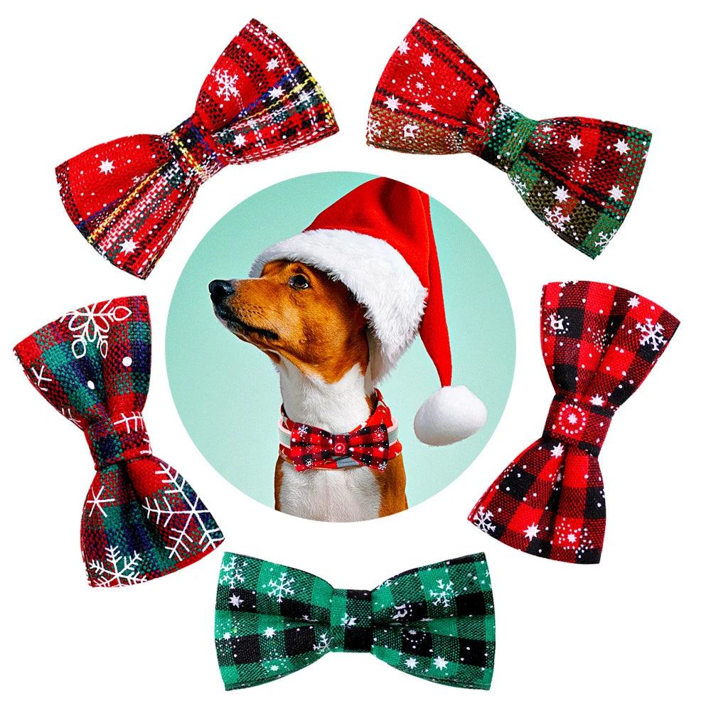 Festive Dog Bowtie Set for Small Dogs with Movable Christmas Bows  ourlum.com   