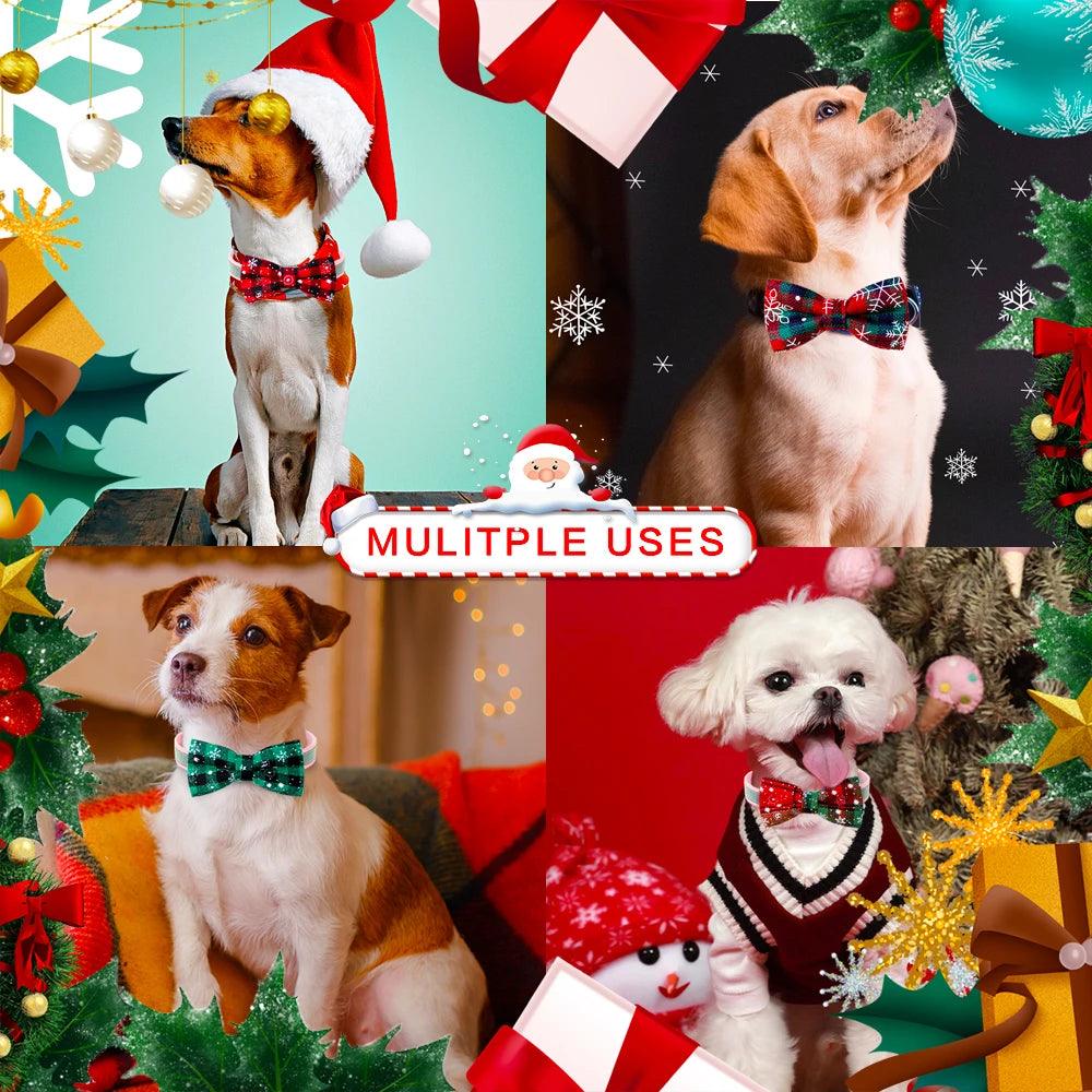Festive Dog Bowtie Set for Small Dogs with Movable Christmas Bows  ourlum.com   