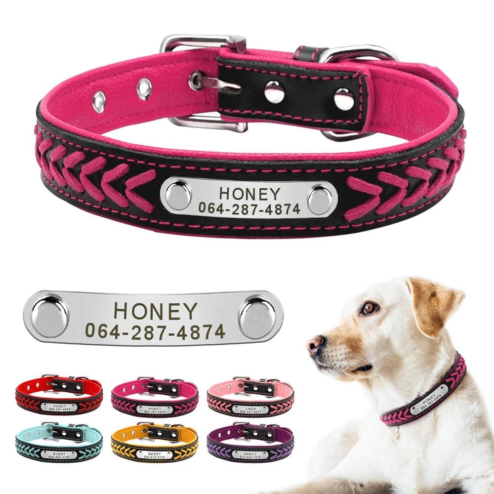 Custom Engraved Leather Dog Collar with Nameplate - Adjustable & Stylish for Small to Large Dogs  ourlum.com   
