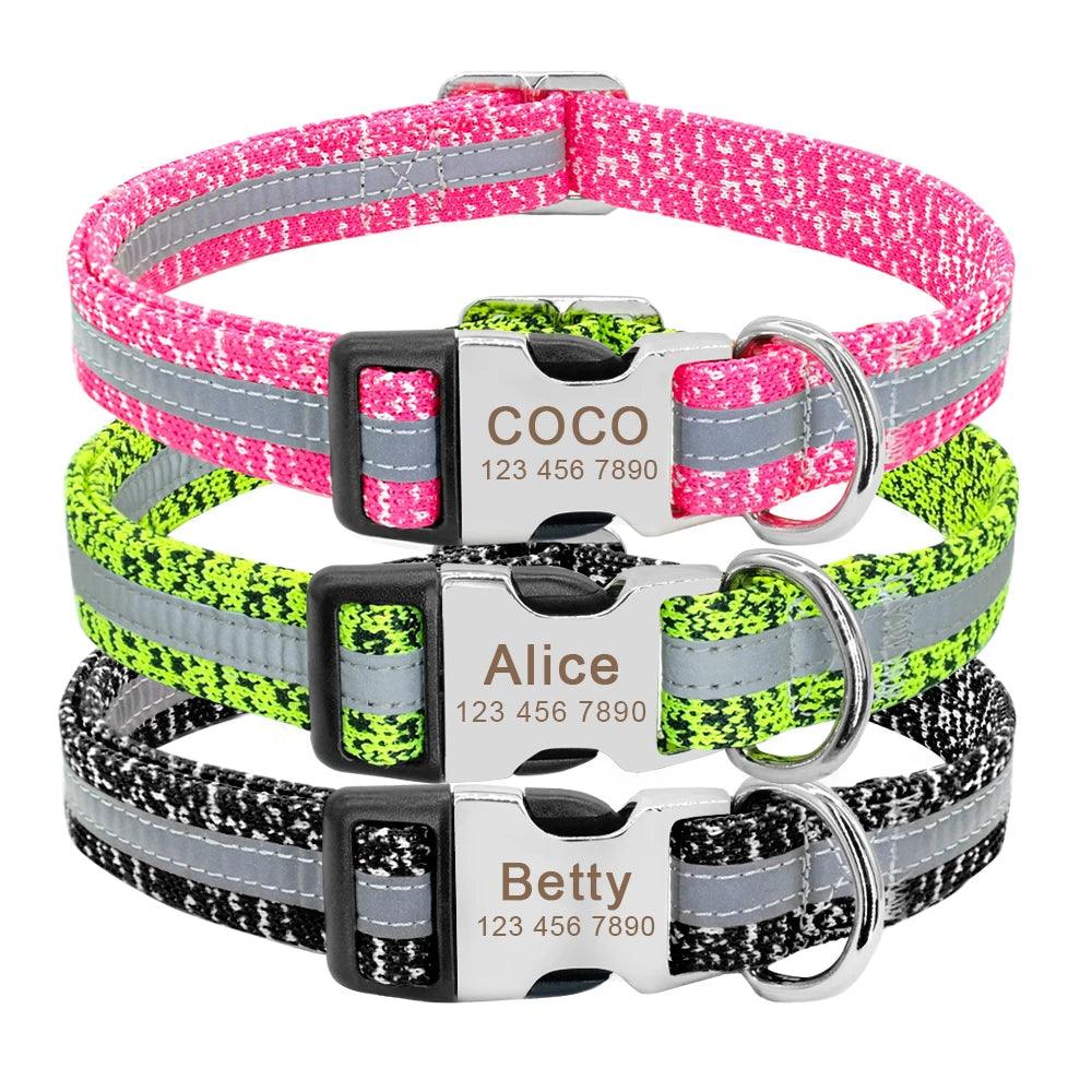 Reflective Personalized Nylon Dog Collar with Custom Engraving for Medium to Large Dogs  ourlum.com   