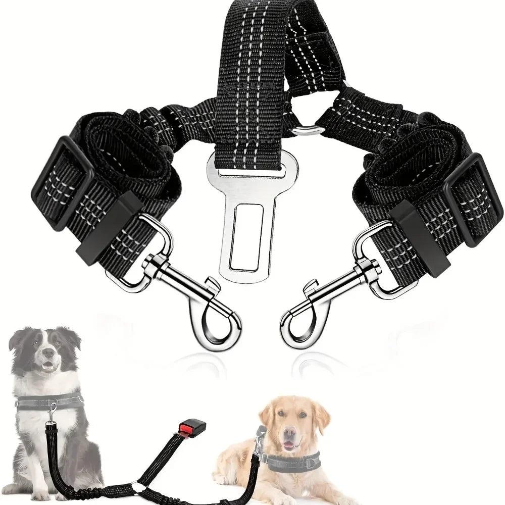 Adjustable Double Dog Car Safety Harness with Reflective Shock Absorption for Pet Travel  ourlum.com black  