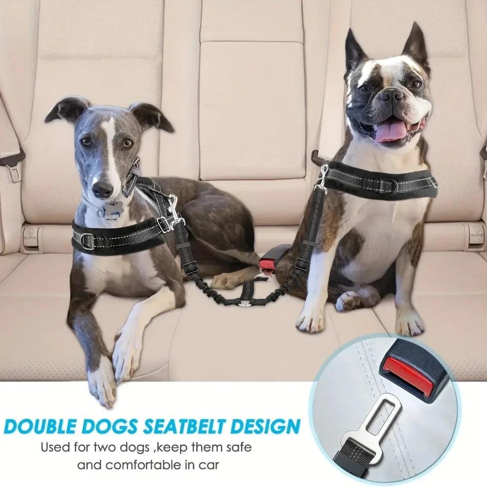 Adjustable Double Dog Car Safety Harness with Reflective Shock Absorption for Pet Travel  ourlum.com   