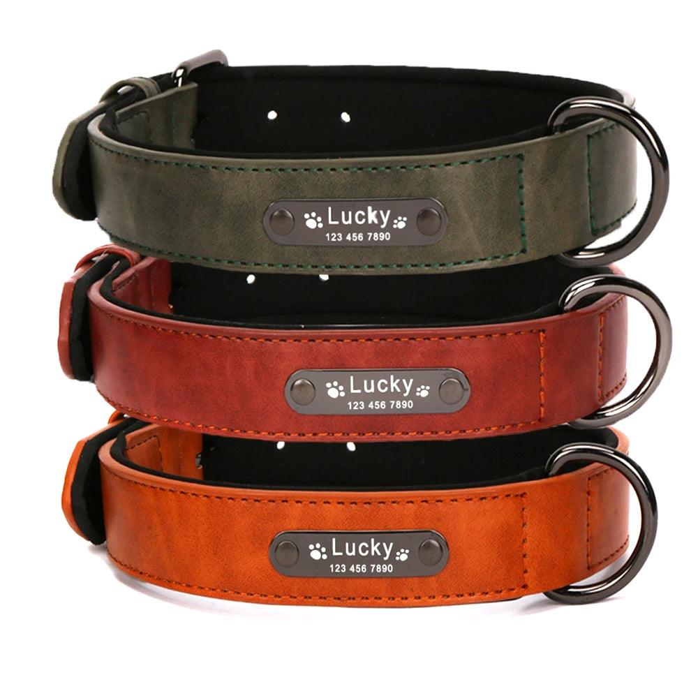 Luxury Personalized Leather Dog Collar with Engraved Nameplate - Adjustable for Small to XXL Breeds - Stylish and Secure Pet Accessory  ourlum.com   