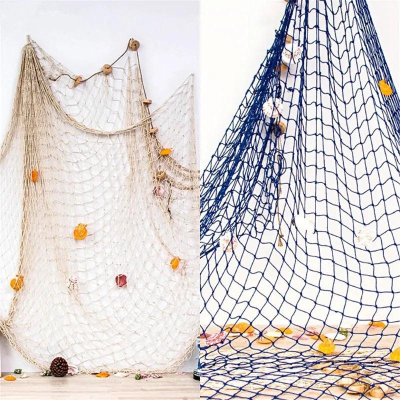 Nautical Cotton Fishing Net Wall Decor with Shells - Mediterranean Style Ocean Theme Home Ornament  ourlum.com   
