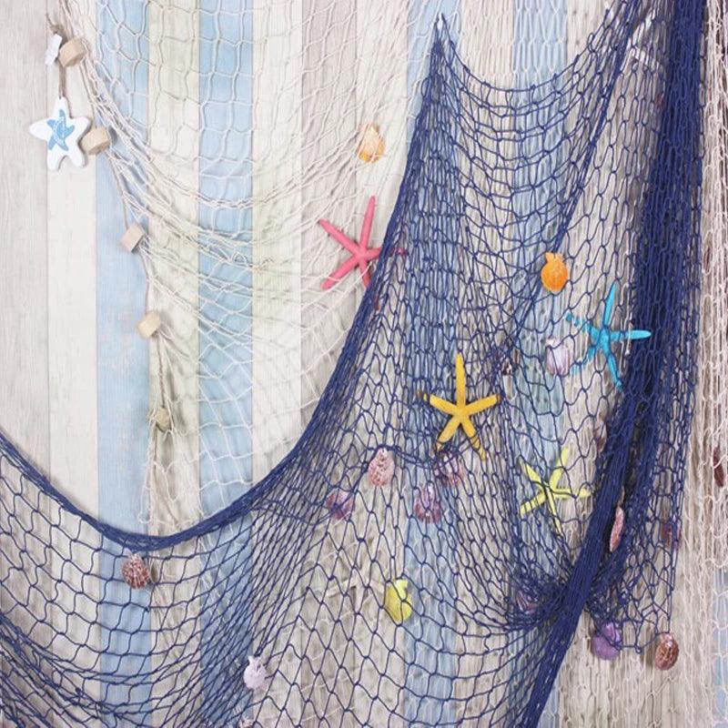 Nautical Cotton Fishing Net Wall Decor with Shells - Mediterranean Style Ocean Theme Home Ornament  ourlum.com   