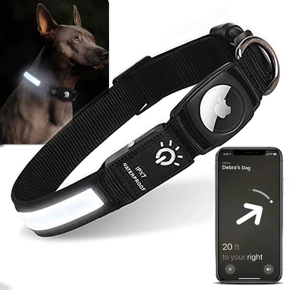 Apple AirTag Dog Collar with GPS Finder and LED Light - Waterproof and USB Chargeable  ourlum.com   