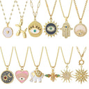 Mystical Charm Gold Evil Eye Necklace with Sun, Dog, Bee & Elephant Pendants  ourlum.com   