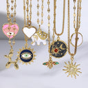 Mystical Charm Gold Evil Eye Necklace with Sun, Dog, Bee & Elephant Pendants  ourlum.com   