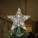 LED Lighted Iron Glitter Star Christmas Tree Topper - Sparkling Holiday Decoration  ourlum.com   