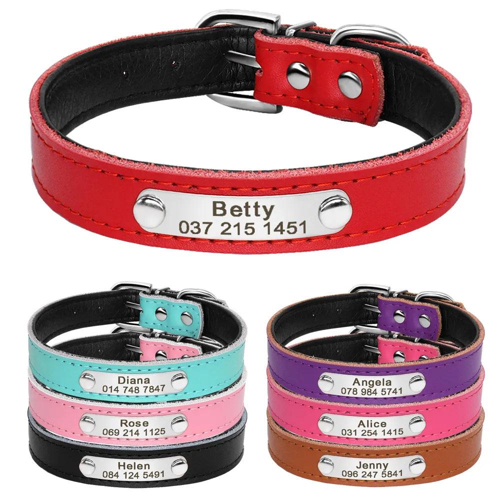 Personalized Leather Dog Collar with Engraved Nameplate - Stylish ID Tag for Small to Medium Dogs  ourlum.com   