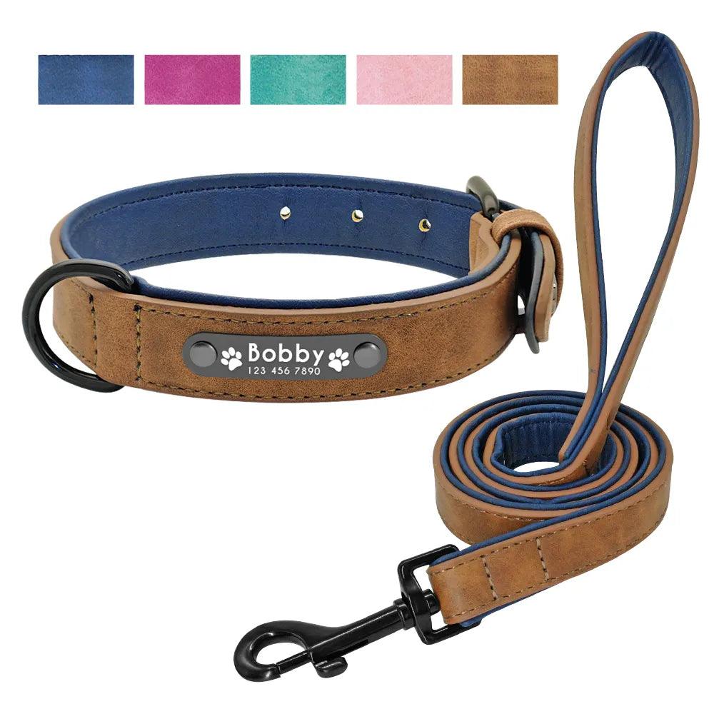 Personalized Leather Dog Collar and Leash Set for Stylish Dogs  ourlum.com   