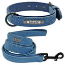 Personalized Leather Dog Collar and Leash Set for Stylish Dogs  ourlum.com DBlue Set S 