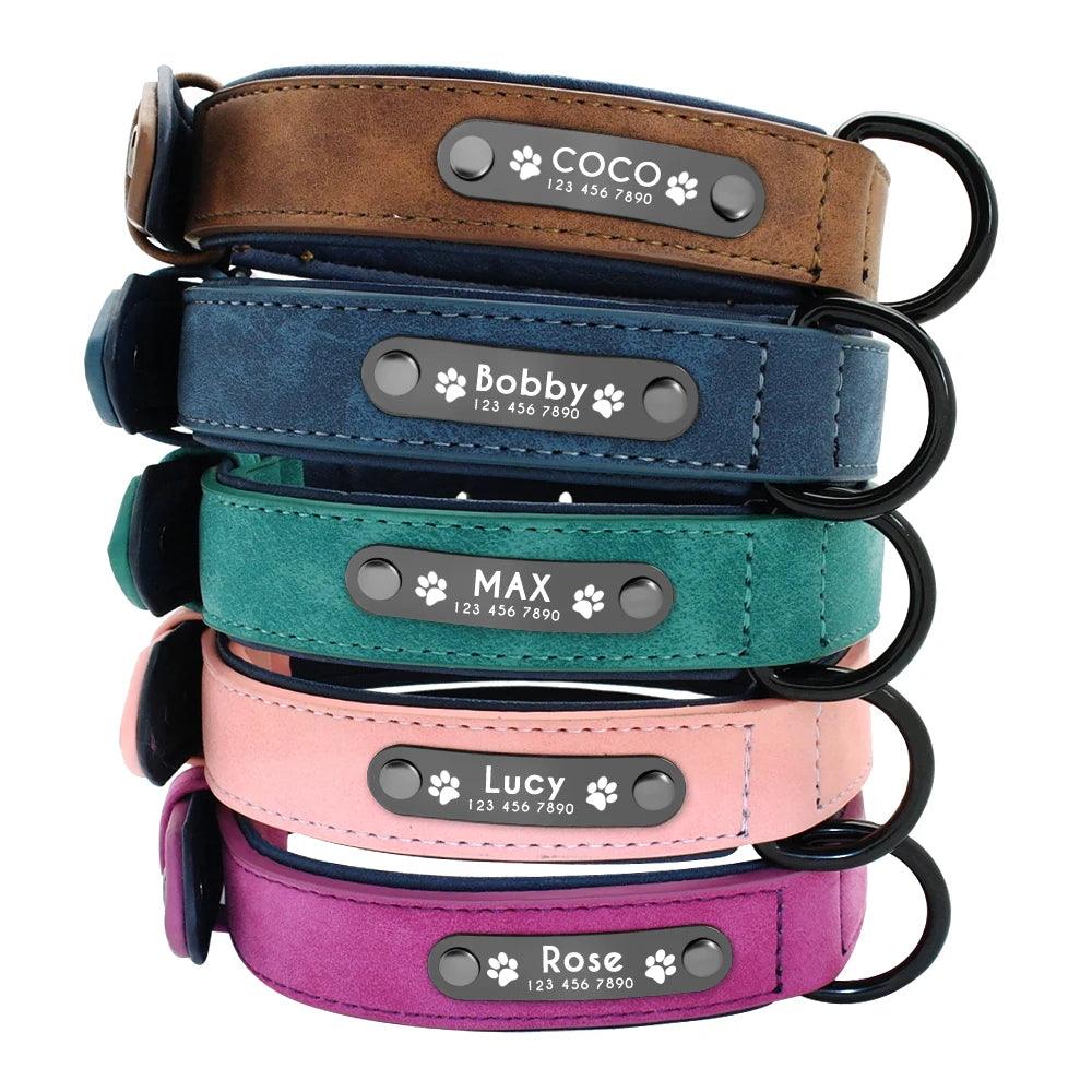 Personalized Leather Dog Collar Leash Set for Small to Large Breeds  ourlum.com   