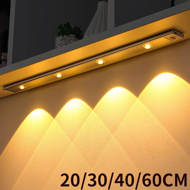 Motion Sensor LED Night Light with USB Rechargeability for Kitchen Cabinet Wardrobe - 20cm/30cm/40cm Aluminum LEDs  ourlum.com Black Stepless Dimming 3 colors in one Lamp | 20CM