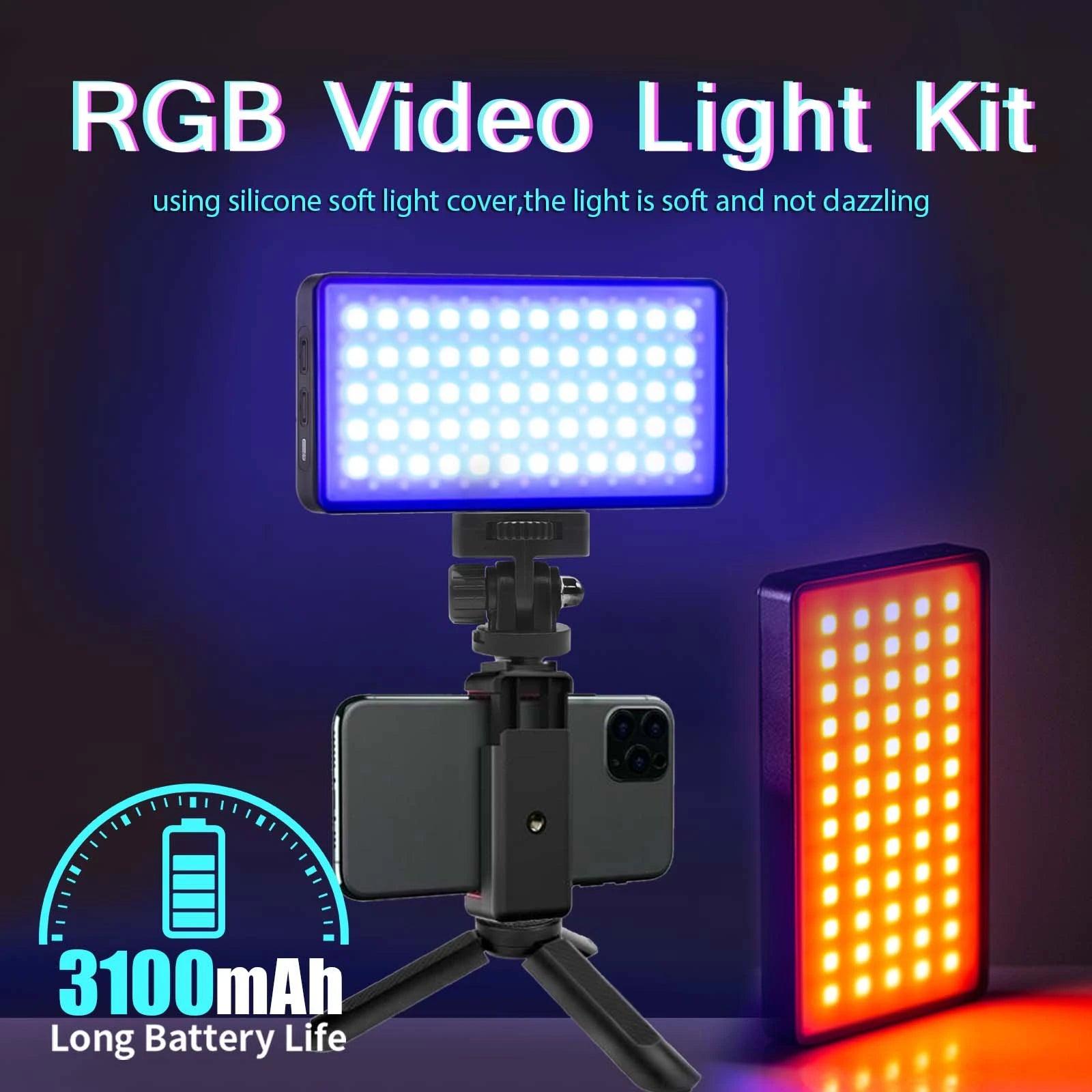 RGB LED Camera Light Panel with Adjustable Color Temperature and Phone Holder for Vlogging and Live Streaming  ourlum.com   