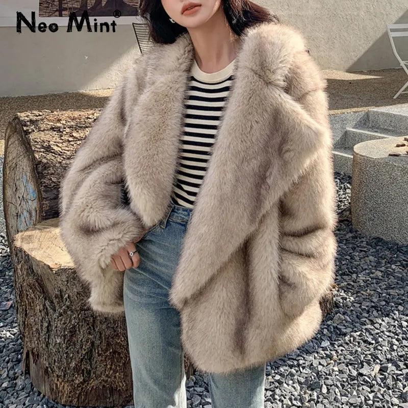 Elegant Gradient Animal Print Faux Fur Winter Coat for Women  ourlum.com   