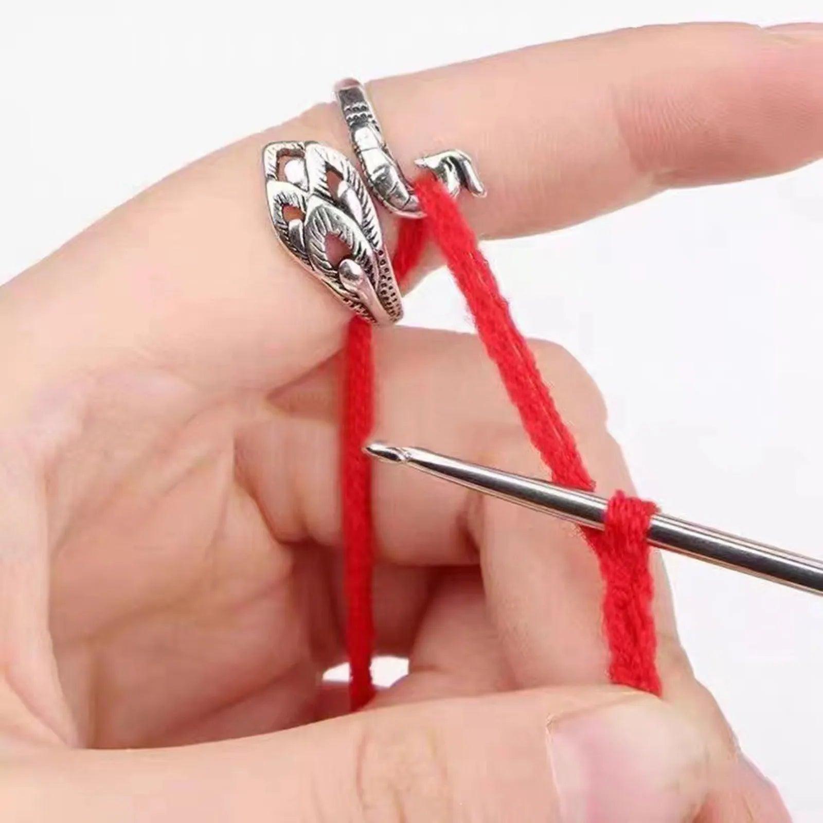 Metal Peacock Finger Ring Knitting Tool Set with Blade Needle and Yarn Guide  ourlum.com   