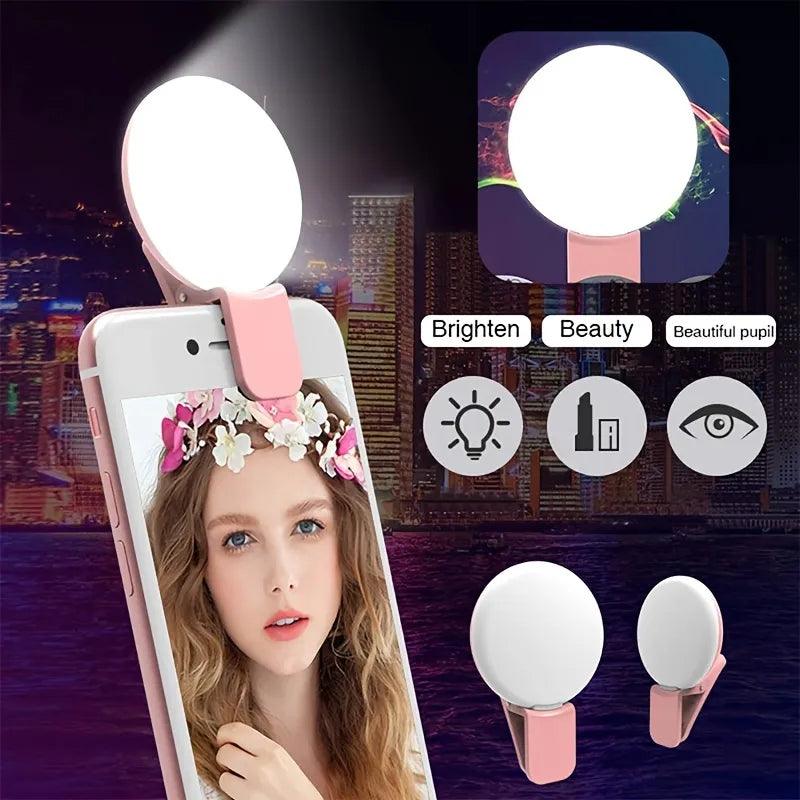 Mini Clip-on Selfie Ring Light with USB Rechargeable Battery - Versatile LED Fill Light for Mobile Phones  ourlum.com   