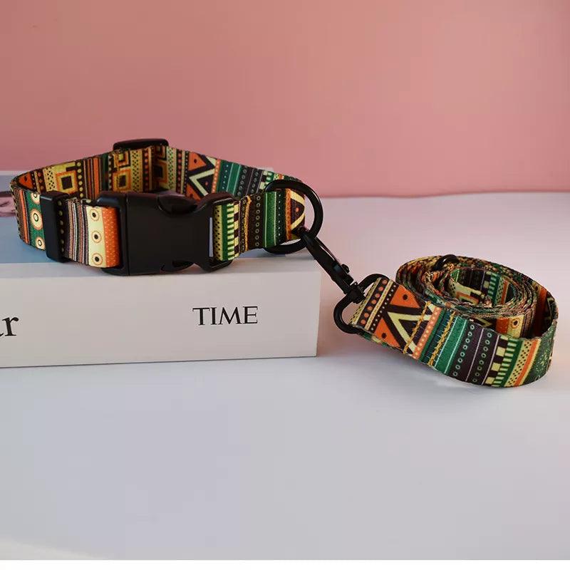 National Style Nylon Printed Dog Collar Leash Set with Free Engraving  ourlum.com   