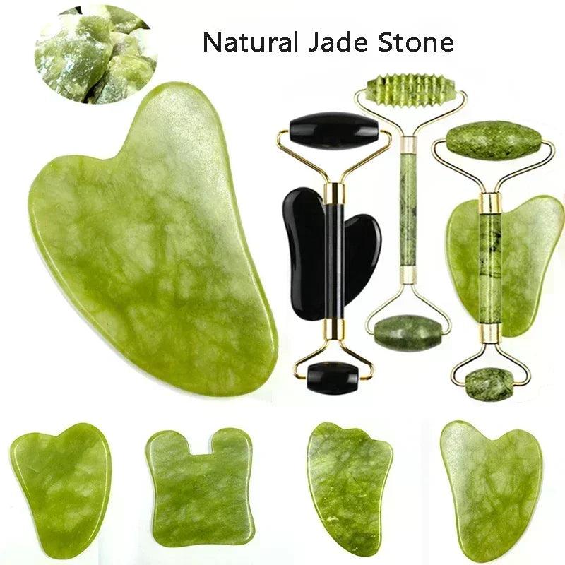 Jade Stone Facial Massager Kit with Gua Sha Scraper - Skin Rejuvenation and Relaxation Tool  ourlum.com   