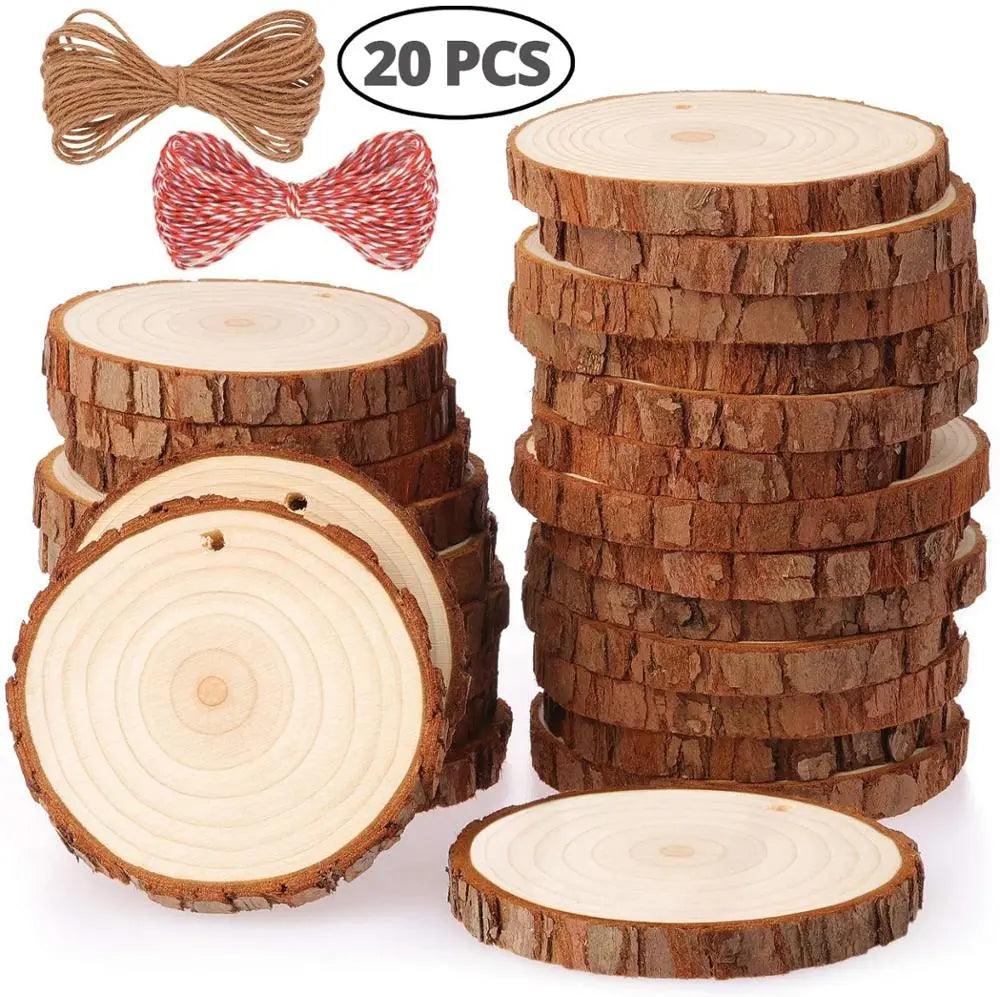 Natural Pine Wood Craft Circles Kit with Pre-Drilled Holes and Jute Twine - DIY Arts and Crafts Set  ourlum.com 20PCS 1cm 5-6cm