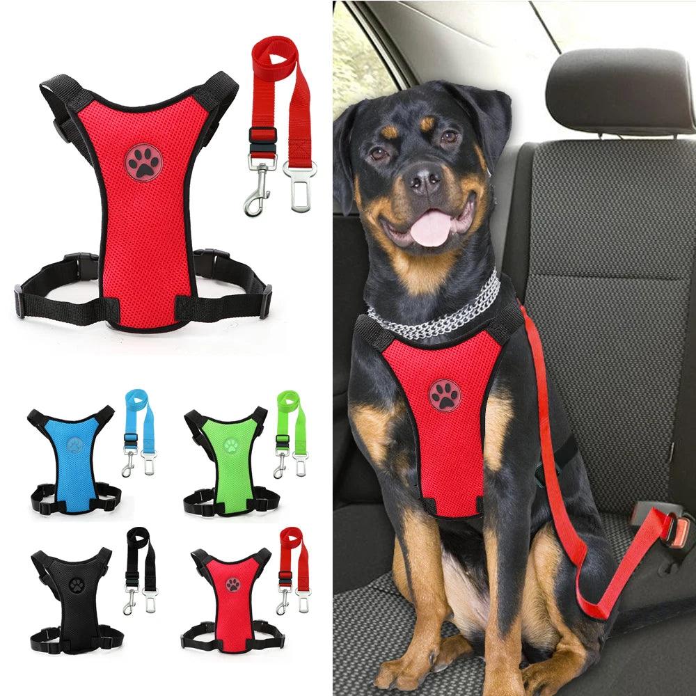 Breathable Mesh Dog Safety Harness with Vehicle Safety Belt - Medium to Large Dogs  ourlum.com   