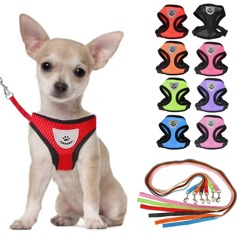 Breathable Nylon Mesh Cat and Small Dog Harness with Leash for French Bulldog, Chihuahua, Pug  ourlum.com   