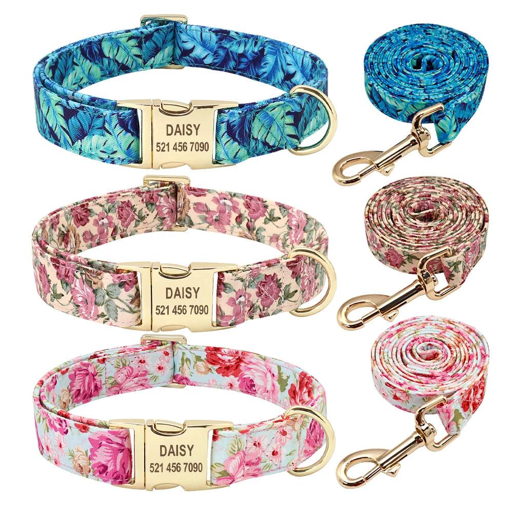 Customizable Floral Dog Collar and Leash Set for Medium to Large Dogs  ourlum.com   