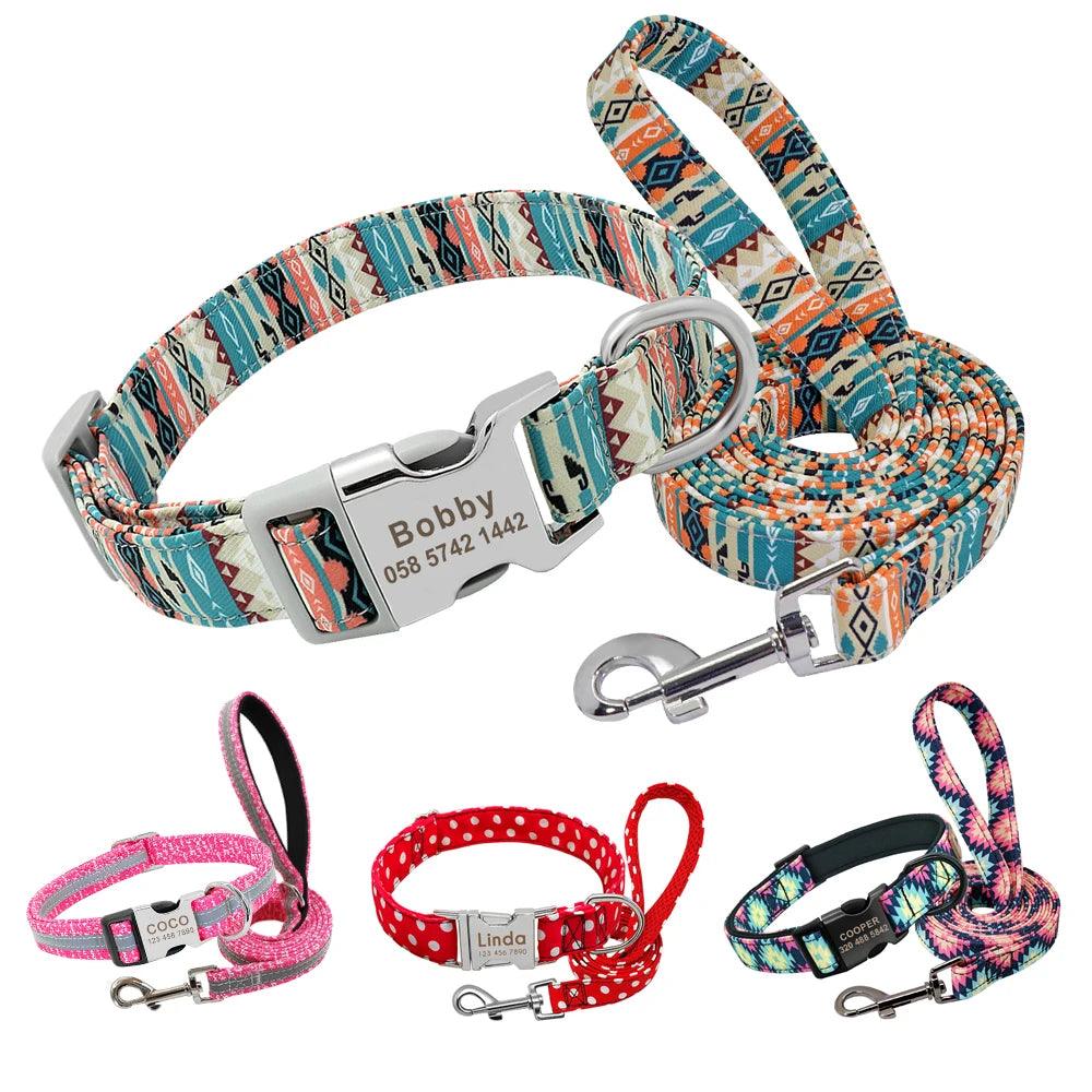 Reflective Engraved Dog Collar and Leash Set for Small to Large Dogs  ourlum.com   