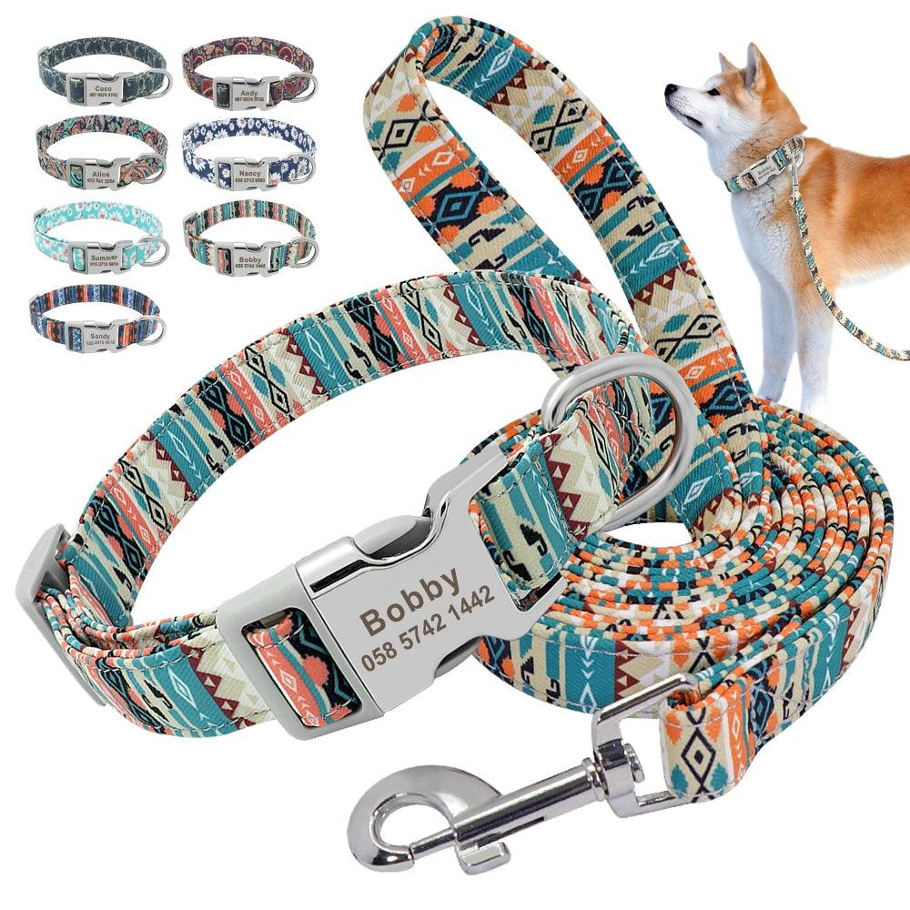Reflective Engraved Dog Collar and Leash Set for Small to Large Dogs  ourlum.com   