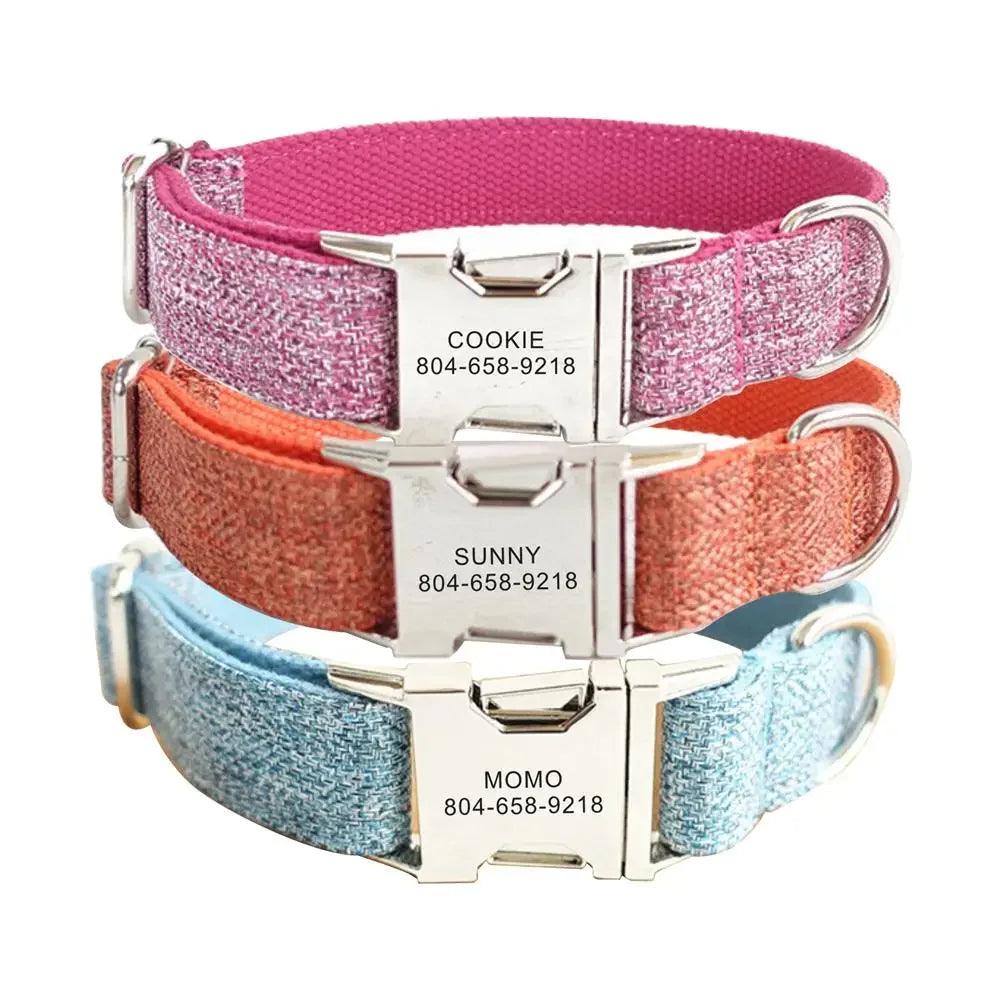 Personalized Nylon Dog Collar with Free Engraving - Custom Pet Nameplate Tag and Leash Combo, Ideal for All Seasons  ourlum.com   
