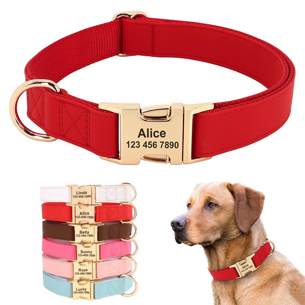 Customizable PU Leather Dog Collar and Leash Set with ID Name Engraving for Small, Medium, Large Dogs  ourlum.com   