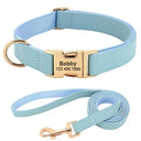 Customizable PU Leather Dog Collar and Leash Set with ID Name Engraving for Small, Medium, Large Dogs  ourlum.com blue set S 