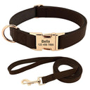 Customizable PU Leather Dog Collar and Leash Set with ID Name Engraving for Small, Medium, Large Dogs  ourlum.com brown set S 