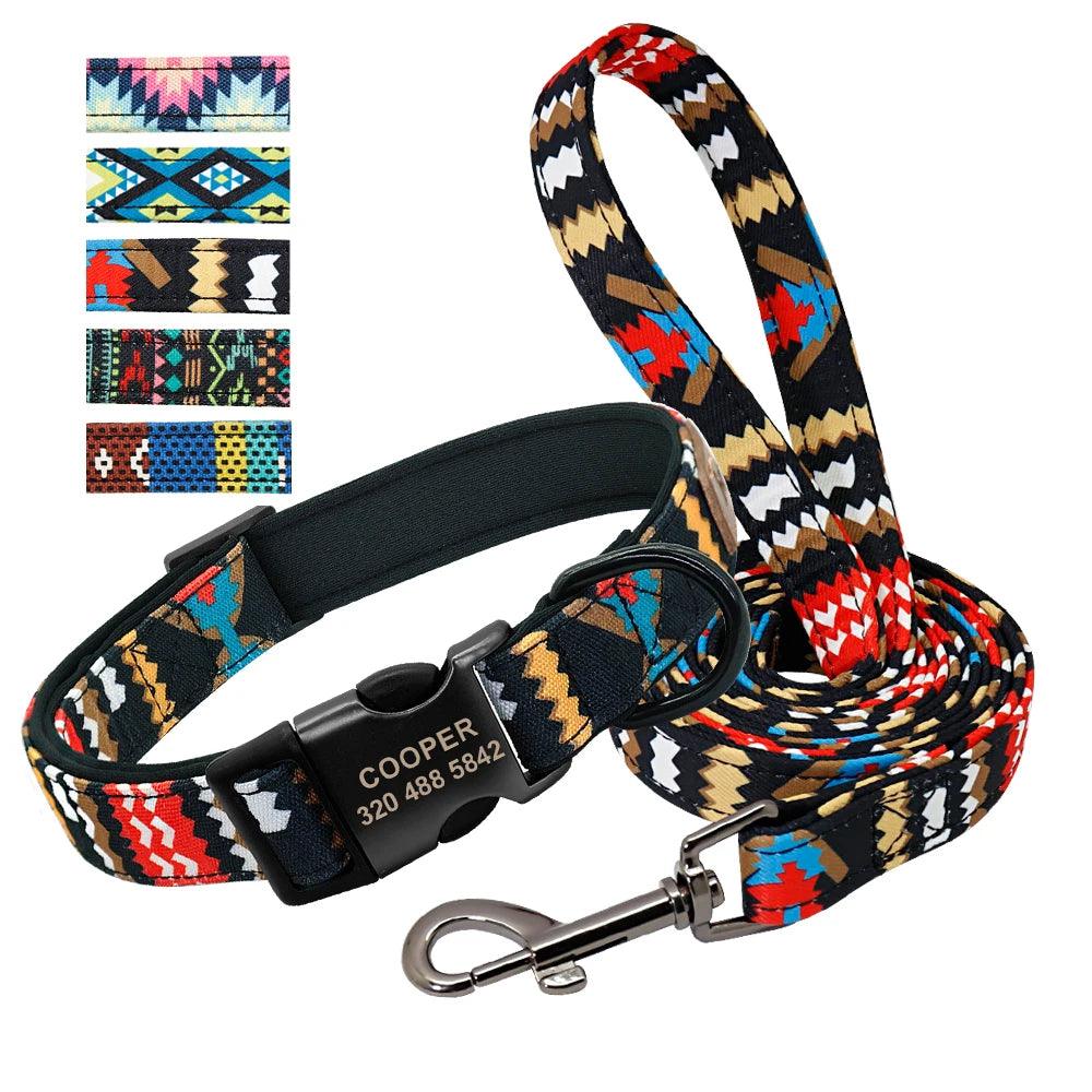 Colorful Personalized Nylon Dog Collar and Leash Set with Custom ID - Ideal for Small, Medium, Large Dogs  ourlum.com   
