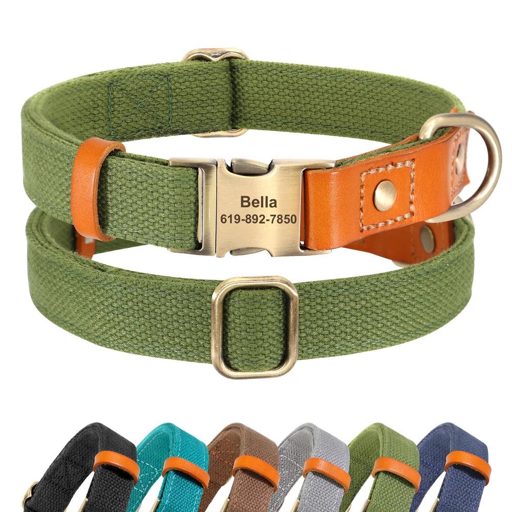 Custom Engraved Personalized Leather Dog Collar with Nylon Base - Adjustable ID Collar for Small Medium Large Dogs  ourlum.com   
