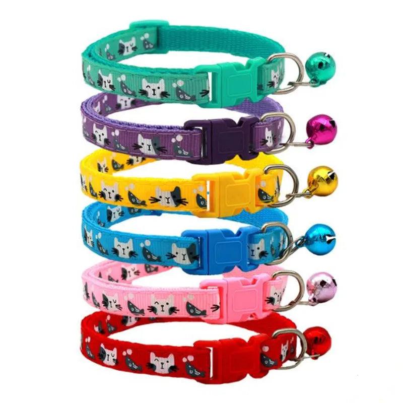 Colorful Cats Pattern Pet Collar with Bell for Dogs and Cats - Adjustable Small Animal Collar  ourlum.com   