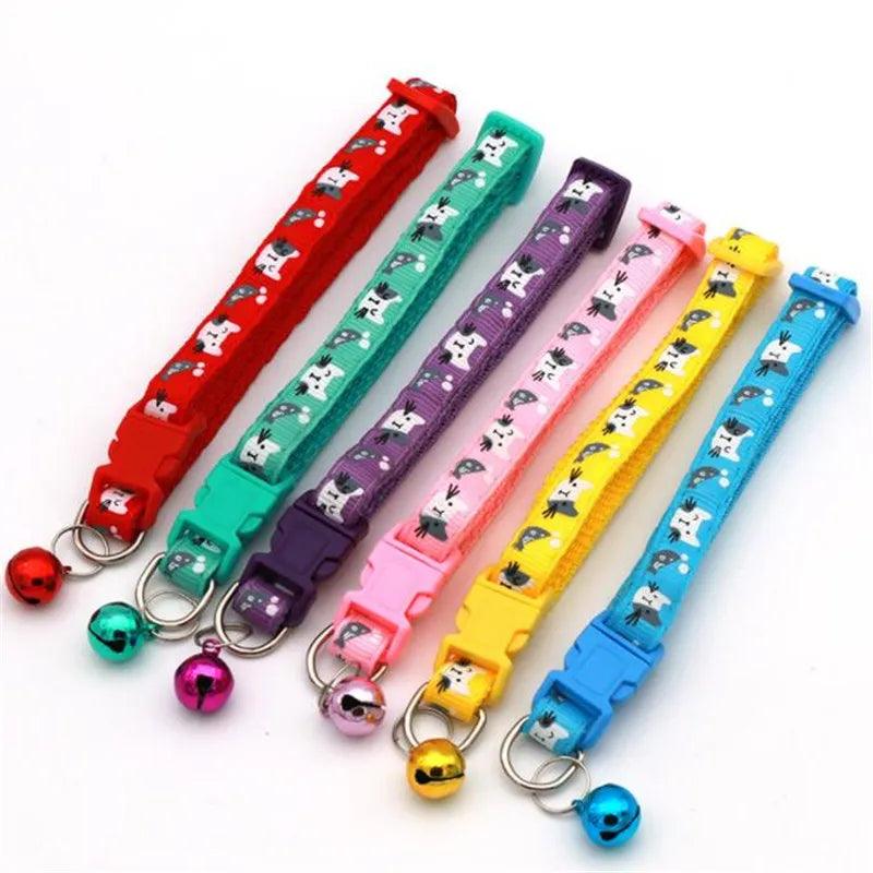 Colorful Cats Pattern Pet Collar with Bell for Dogs and Cats - Adjustable Small Animal Collar  ourlum.com   