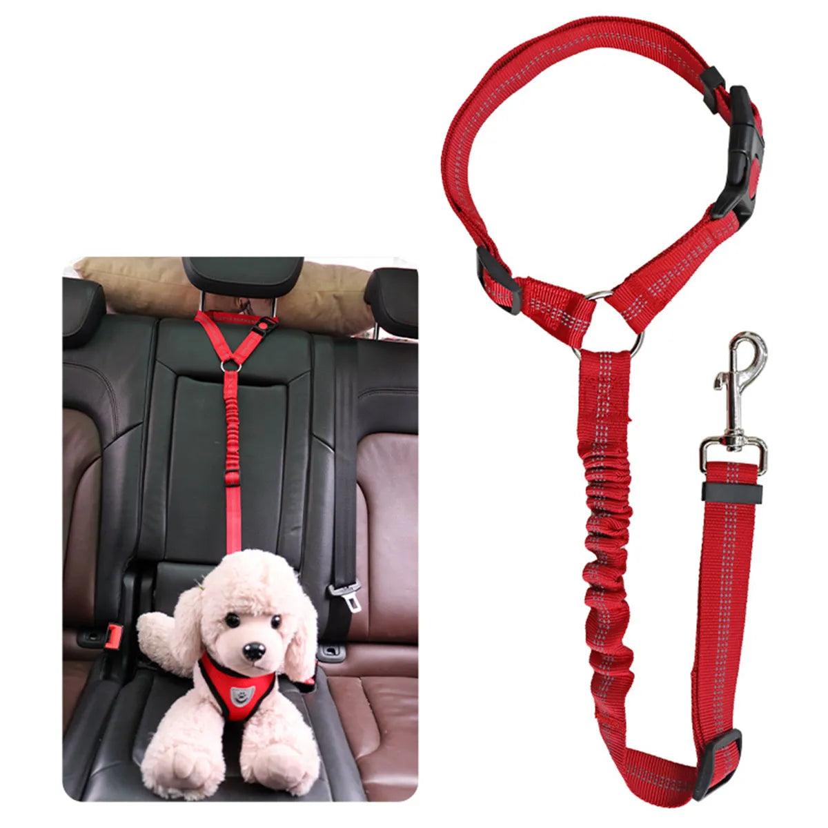 Safety Reflective Pet Car Seat Belt Leash for Dog Cat - Adjustable Elastic Cushioning Vehicle Strap  ourlum.com   