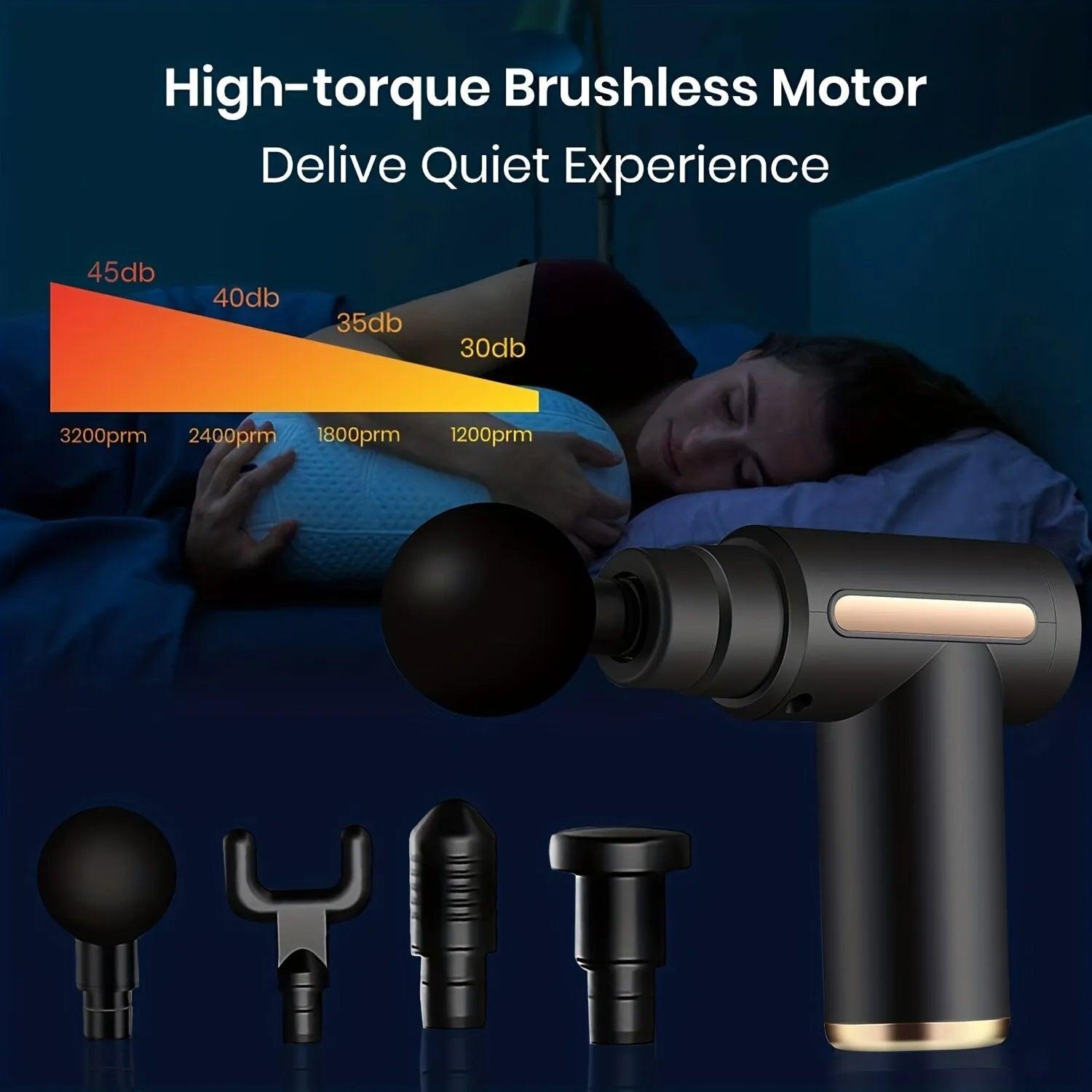 Portable Electric Percussion Massager with LED Touch Screen and 4 Replaceable Massage Heads  ourlum.com   