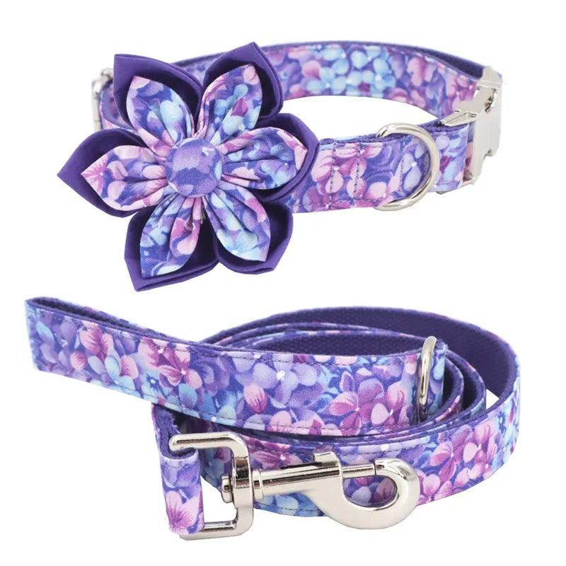 Enchanted Purple Floral Dog Collar and Leash Set with Rose Gold Metal Buckle  ourlum.com   