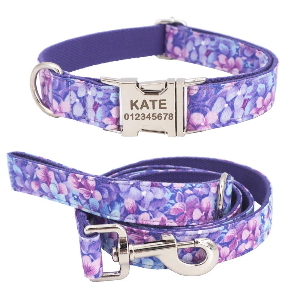 Enchanted Purple Floral Dog Collar and Leash Set with Rose Gold Metal Buckle  ourlum.com   