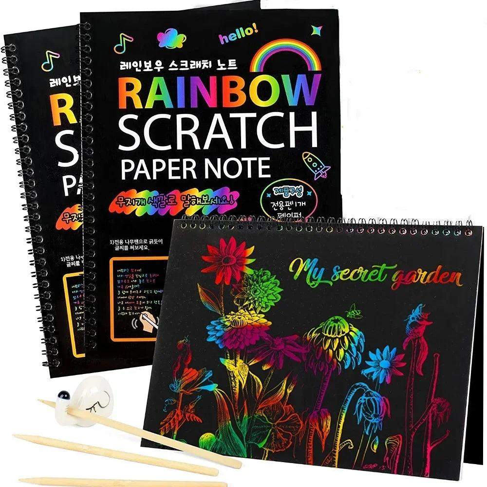 Rainbow Scratch Art Kit for Kids - Creative DIY Drawing Set with Wooden Tools - Educational Arts and Crafts Toy  ourlum.com   