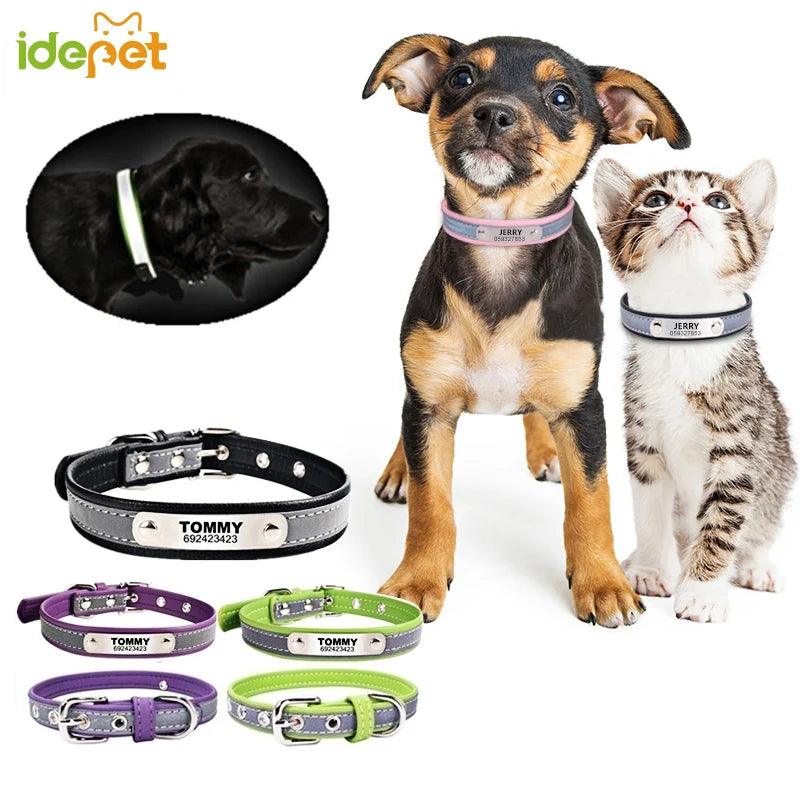 Customized Reflective Leather Cat Collar with Personalized ID - Engrave Name & Phone Number for Safety  ourlum.com   