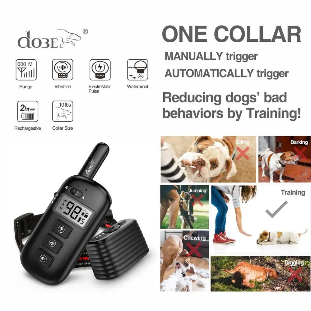 Wireless Dog Training Collar with Anti-Bark Feature and Waterproof Technology - 600 Meter Range - Rechargeable Shock Collar for Canine Training  ourlum.com   