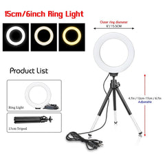 Ring Light With Tripod Stand: Professional USB Selfie LED Lamp - Dimmable Studio Lighting