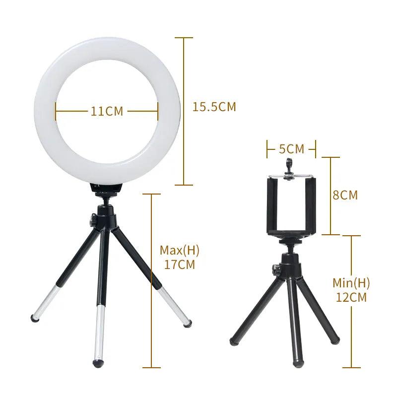 Ring Light With Tripod Stand - 6 Inch USB Charge Selfie LED Lamp - Dimmable Photography Light for Studio  ourlum.com   