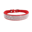 Crystal Jeweled Suede Dog Collar with Glitter Rhinestones - Adjustable Zinc Alloy Buckle - Small to Medium Pets XXS-L  ourlum.com Red XS 