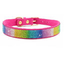 Crystal Jeweled Suede Dog Collar with Glitter Rhinestones - Adjustable Zinc Alloy Buckle - Small to Medium Pets XXS-L  ourlum.com hot pink XS 