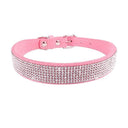 Crystal Jeweled Suede Dog Collar with Glitter Rhinestones - Adjustable Zinc Alloy Buckle - Small to Medium Pets XXS-L  ourlum.com Pink XS 